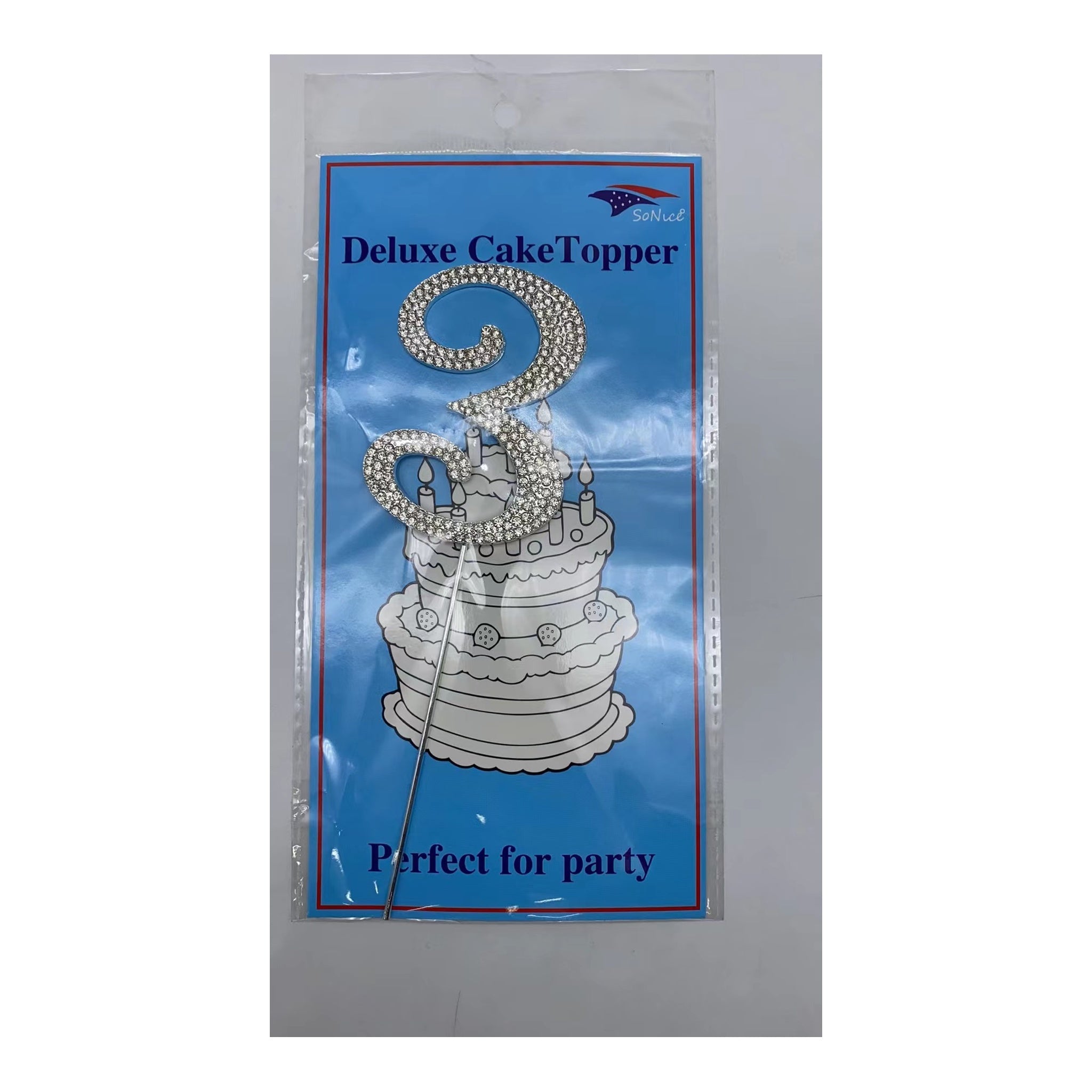 Gem Cake Topper Number Silver 3